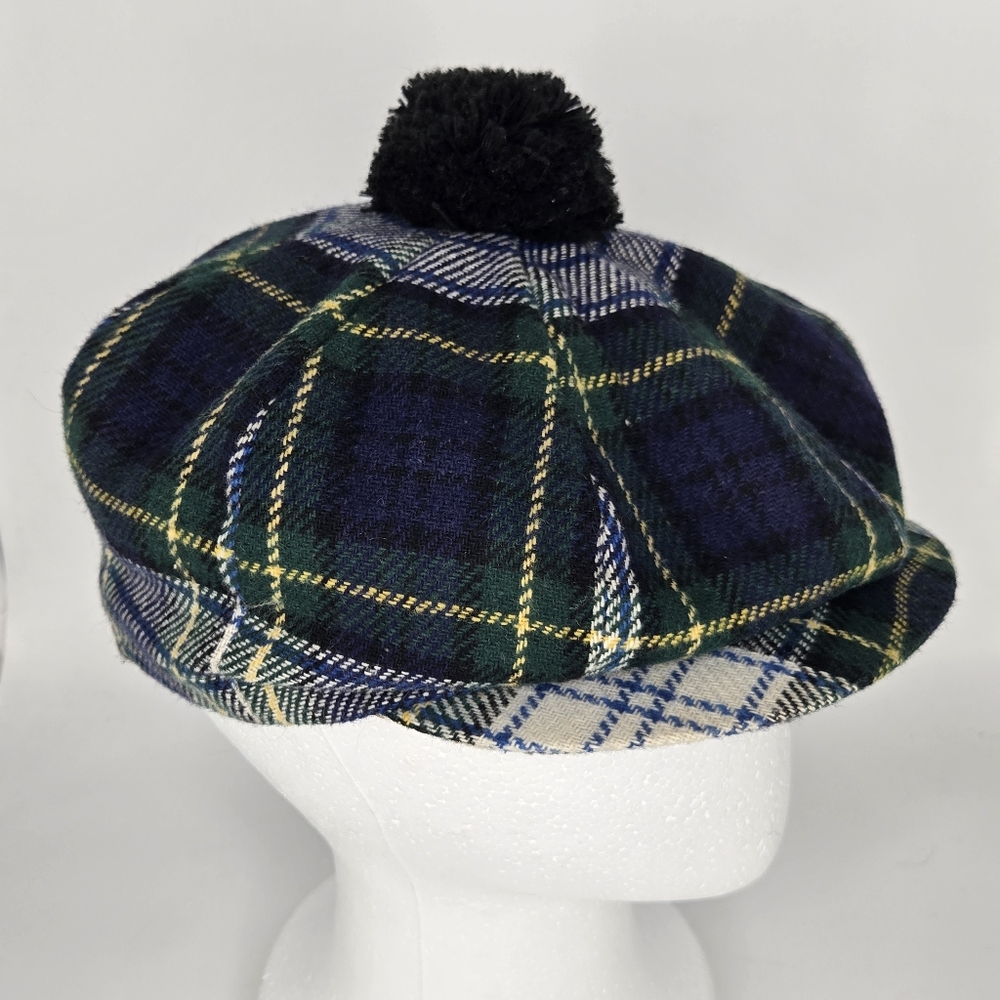 Tam‎ O Shanter Tartan Pom Pom Hat Green Plaid Campbell Golf 7 1/2 Flat Jeff 50s